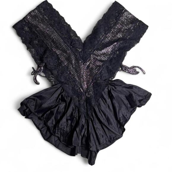80s black with silver detail romper lingerie - Picture 1 of 4